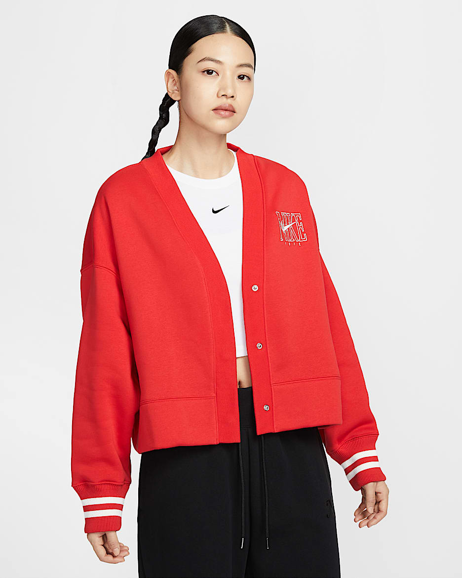Nike Sportswear Phoenix Fleece Women's Over-Oversized Graphic Cardigan - University Red