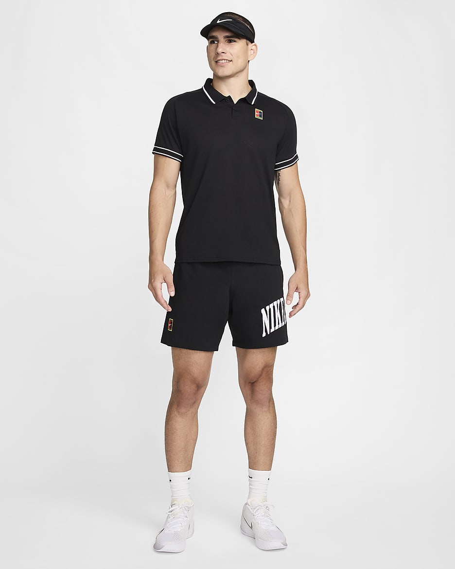 NikeCourt Heritage Tennispolo voor heren - Zwart/Wit