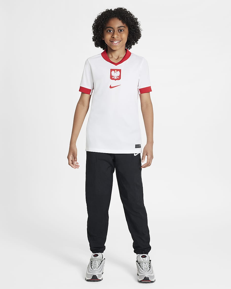 Poland 2024/25 Stadium Home Older Kids' Nike Dri-FIT Football Replica Shirt - White/Sport Red/Sport Red