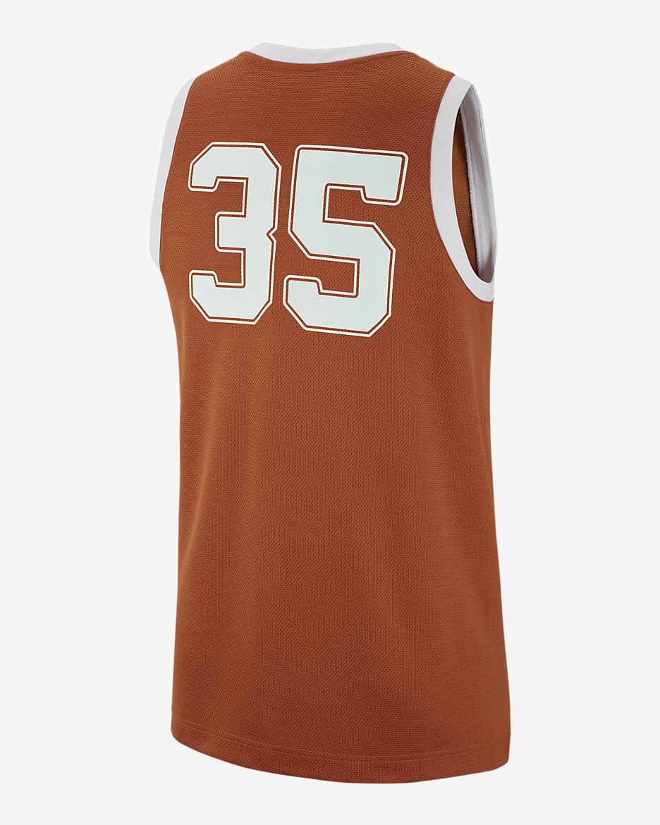 Camiseta de básquetbol para hombre Nike College Replica (Texas) - Naranja desierto/Blanco