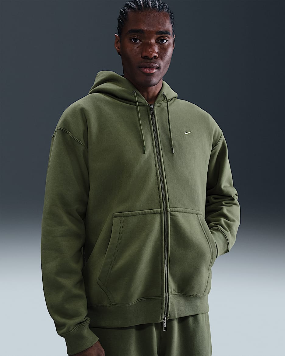Nike Solo Swoosh Men's Full-Zip Fleece Hoodie - Medium Olive/Medium Olive/White