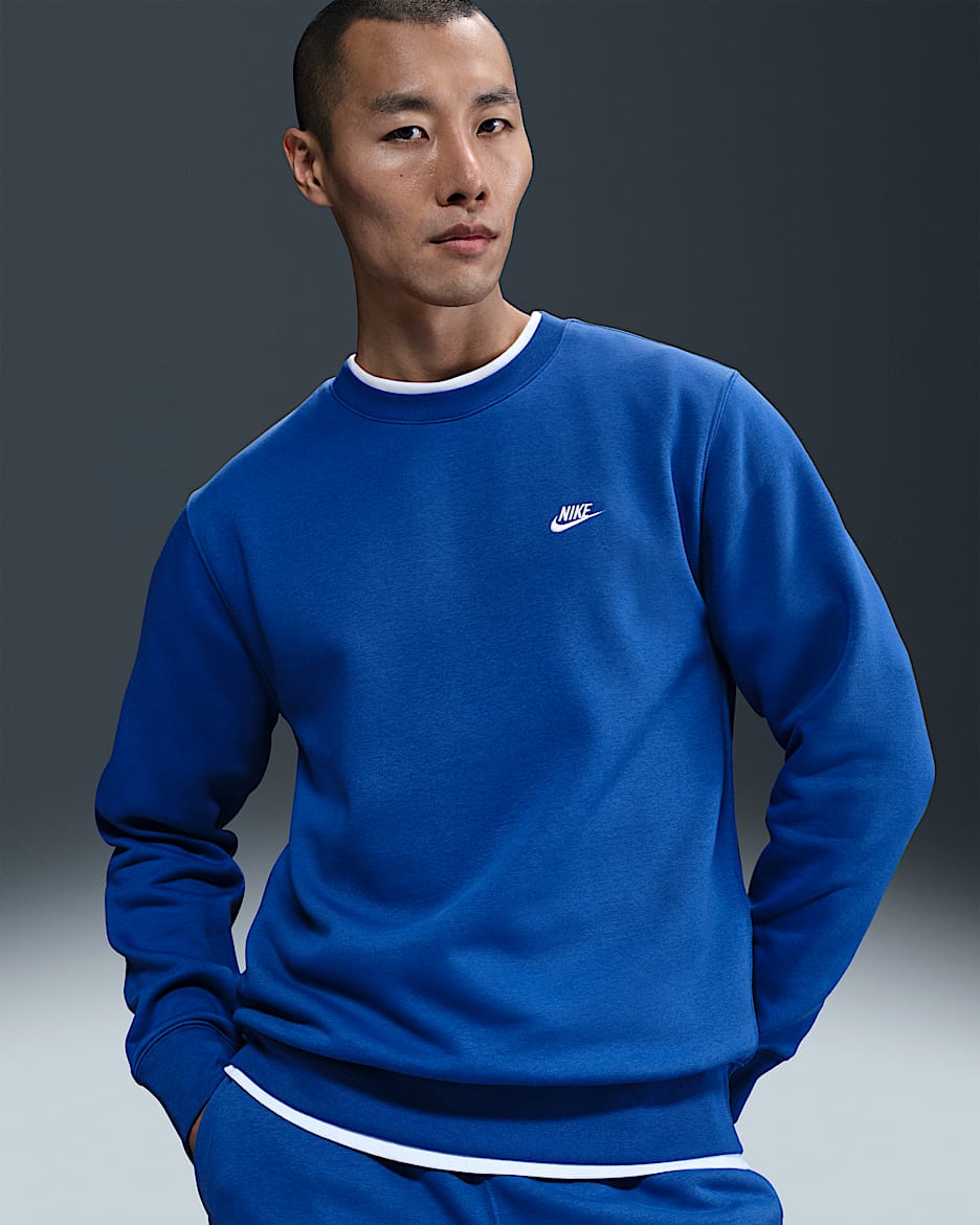 Nike Club fleeceshirt met ronde hals voor heren - Game Royal/Wit