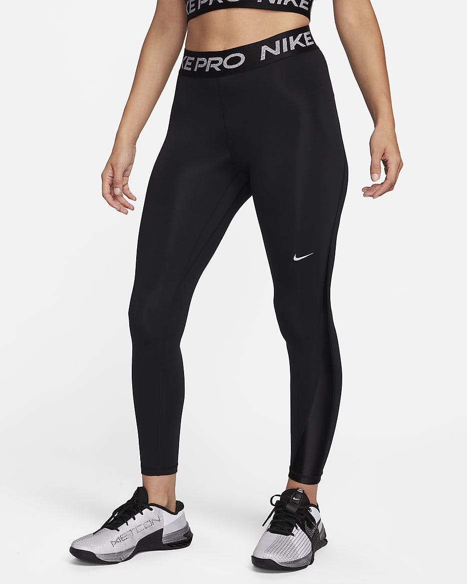 เลกกิ้งเอวปานกลาง 7/8 ส่วนผู้หญิง Nike Pro - ดำ/Metallic Silver