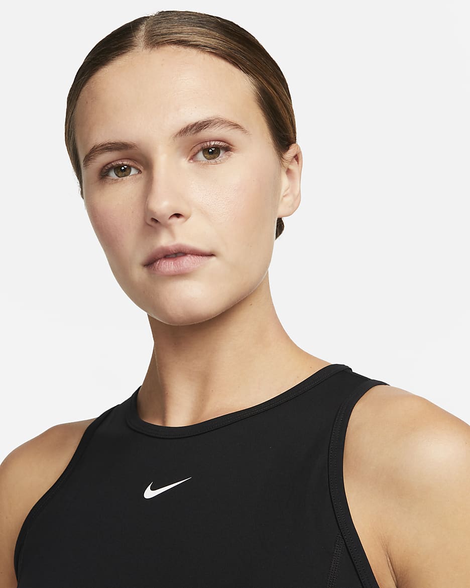 Nike Pro Dri-FIT kort treningssinglet til dame - Svart/Iron Grey/Hvit/Hvit