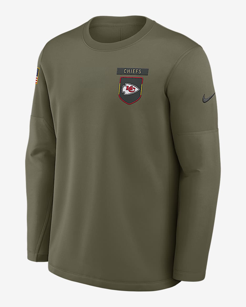 Kansas City Chiefs Salute to Service Sideline Triumphant Win Coach Men's Nike NFL Pullover Crew - Olive