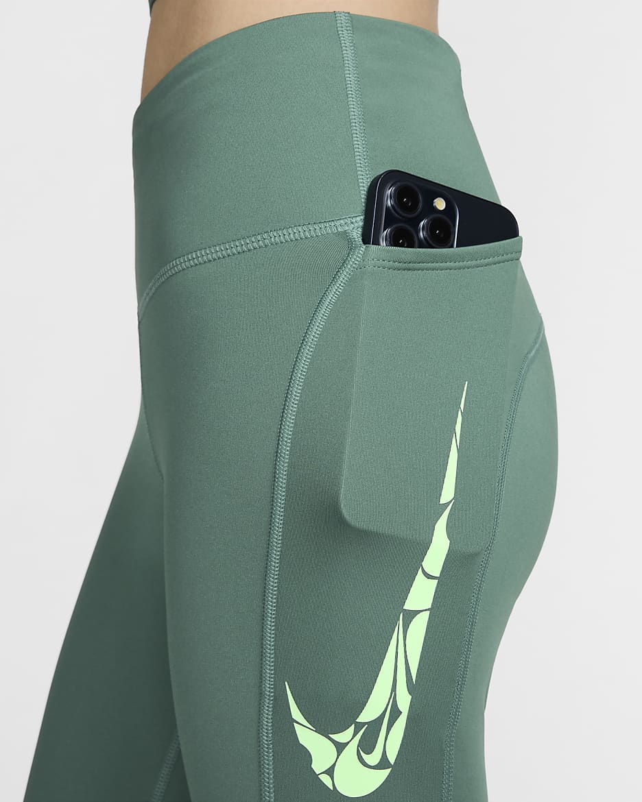 Nike Fast Women's Mid-Rise 7/8 Running Leggings with Pockets - Bicoastal/Vapor Green