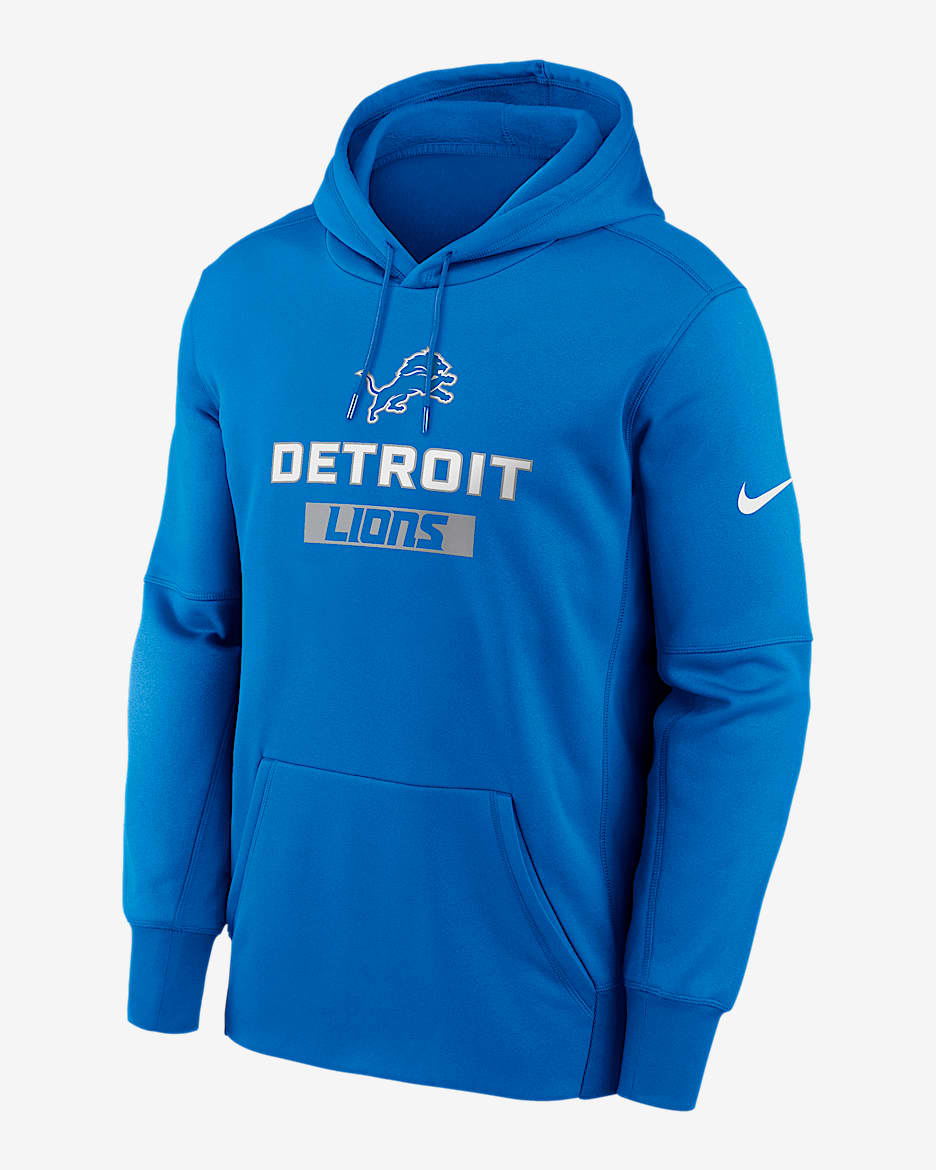 Detroit Lions Toss Sweep Men’s Nike Therma NFL Pullover Hoodie - Blue