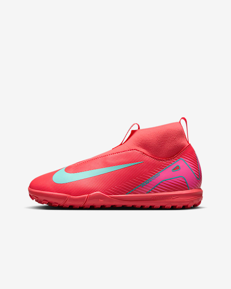 Sapatilhas de futebol de cano alto TF Nike Jr. Mercurial Superfly 10 Academy para criança/Júnior - Ember Glow/Verde Aurora