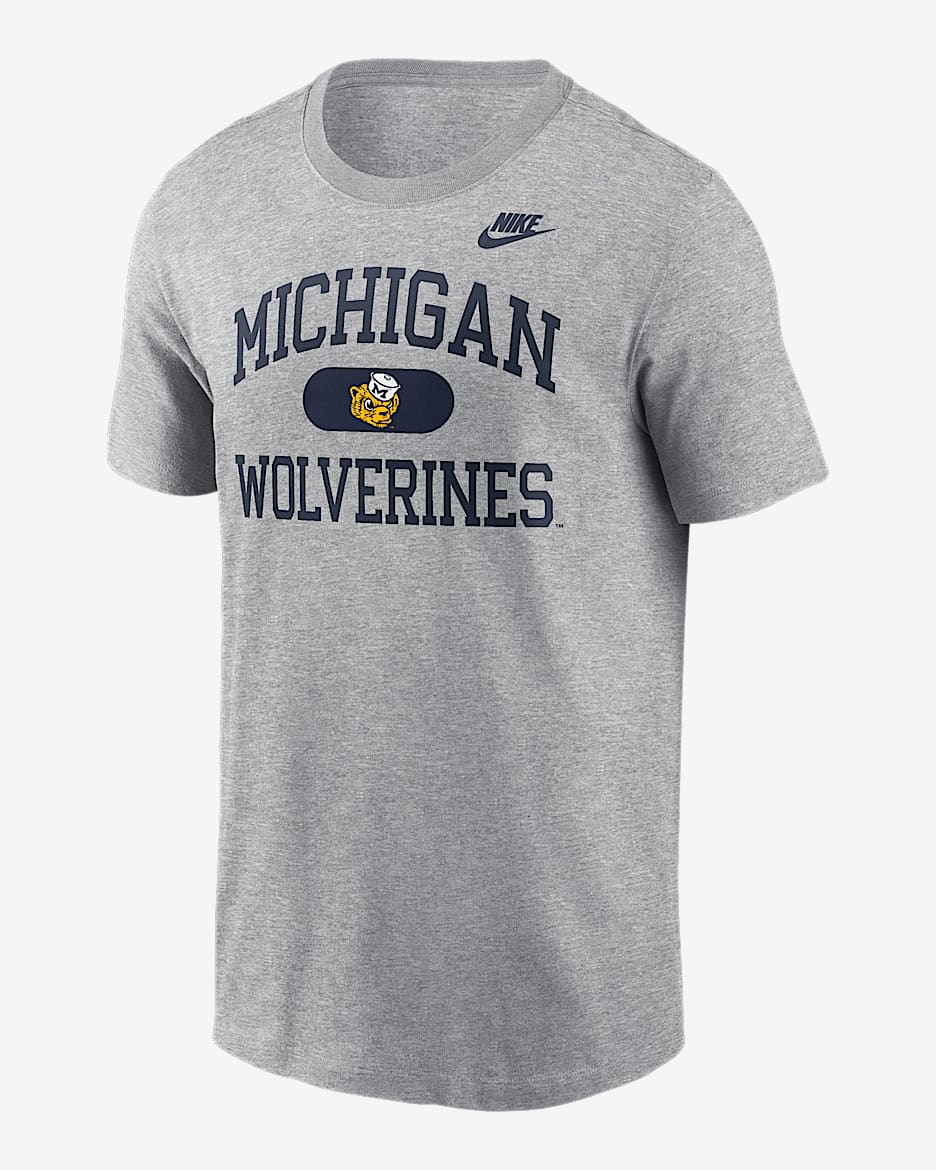 Playera universitaria Nike para hombre Michigan Legacy Alma Mater - Gris oscuro jaspeado