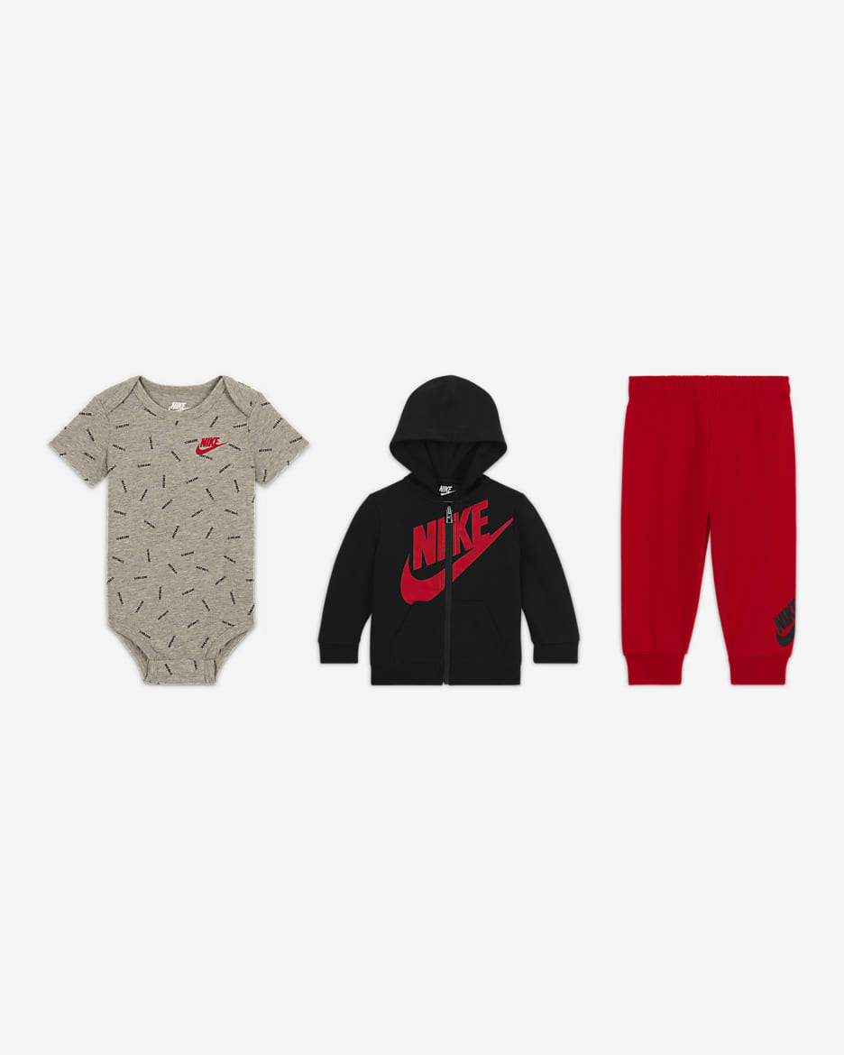 Nike Just Do It Driedelige set met broek voor baby's (3-6 maanden) - Meerkleurig/University Red