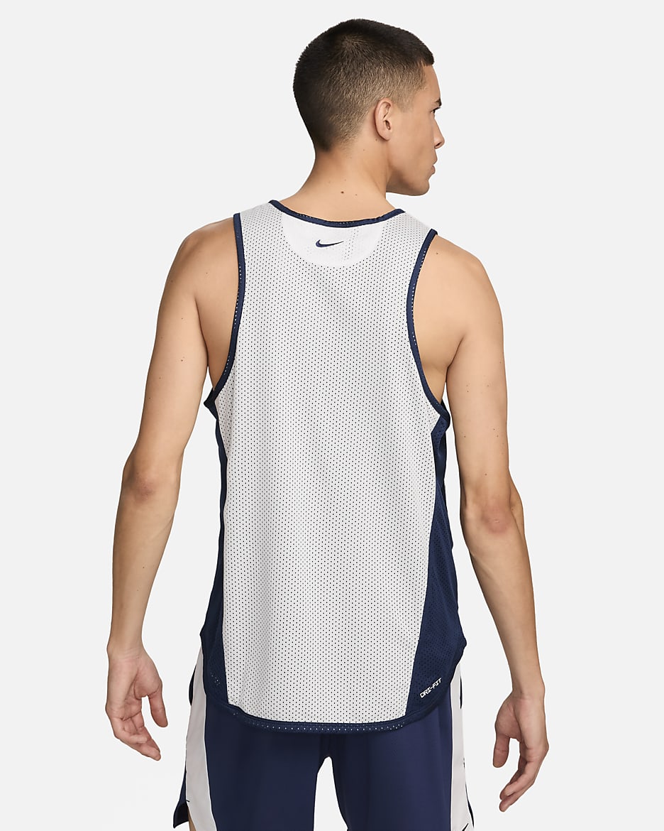 Camiseta sin mangas de running Dri-FIT para hombre Nike Track Club - Blanco cumbre/Azul marino medianoche/Azul marino medianoche