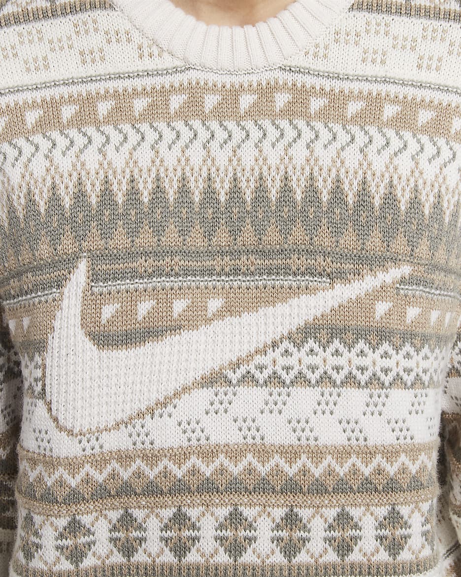 Nike Life Men's Fair Isle Swoosh Jumper - Light Orewood Brown/Sail/Khaki