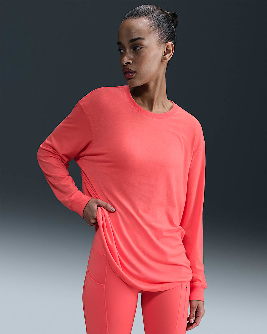 Nike One Relaxed Women's Dri-FIT Long-Sleeve Top - Magic Ember/Black