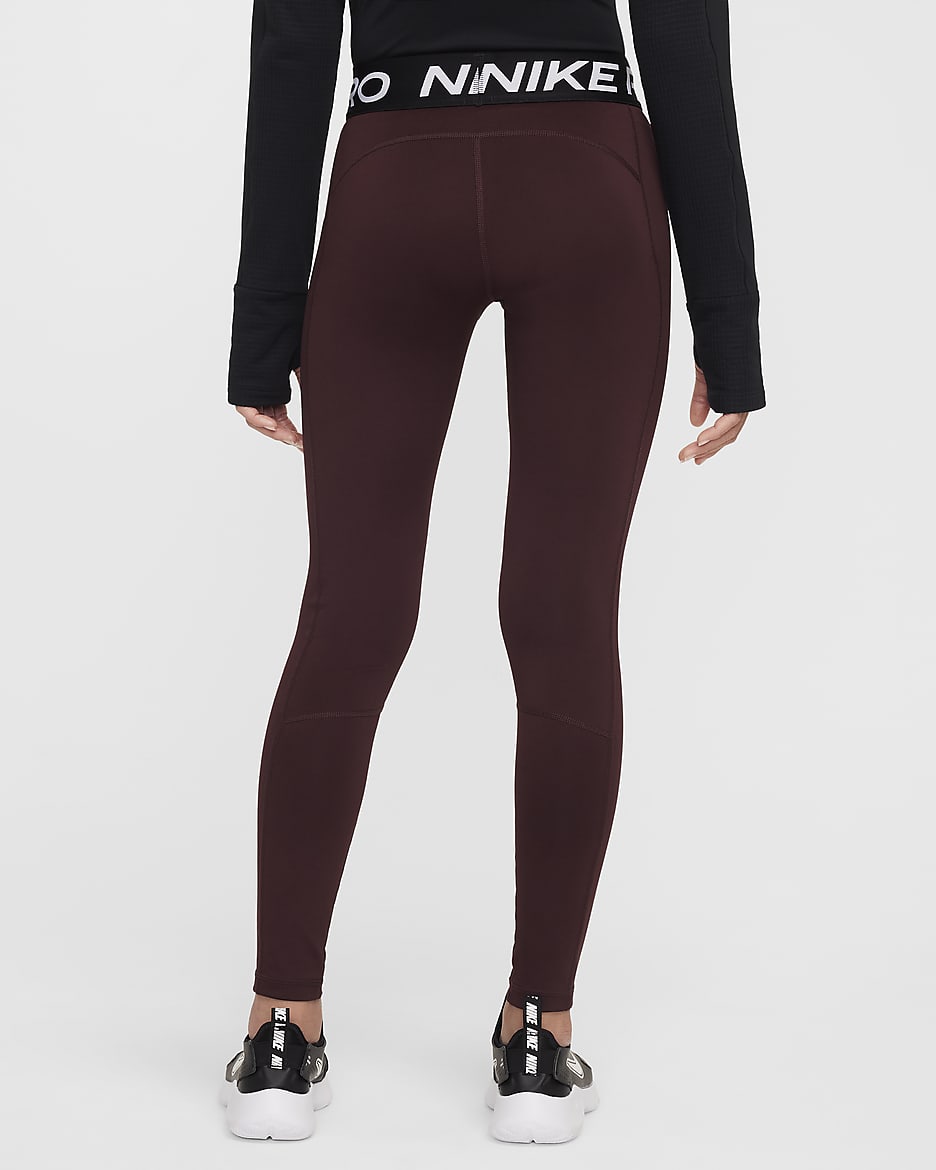 Nike Pro Leak Protection: Period Dri-FIT leggings til jente - Burgundy Crush/Svart