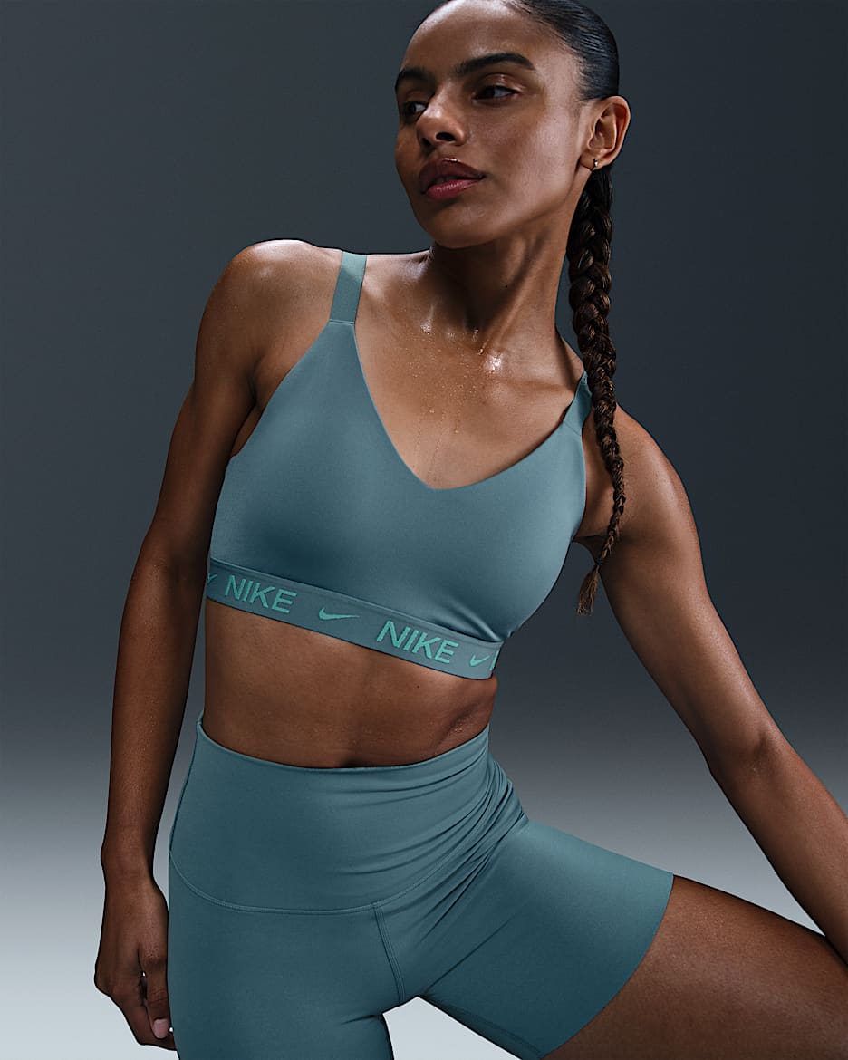 Nike Indy Medium Support Women's Padded Adjustable Sports Bra - Smokey Blue