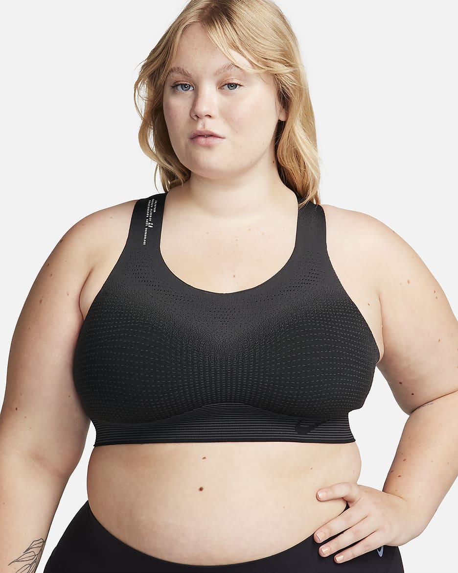 Brassière de sport non rembourrée à maintien supérieur Nike Swoosh Flyknit pour femme - Noir/Dark Smoke Grey/Photon Dust