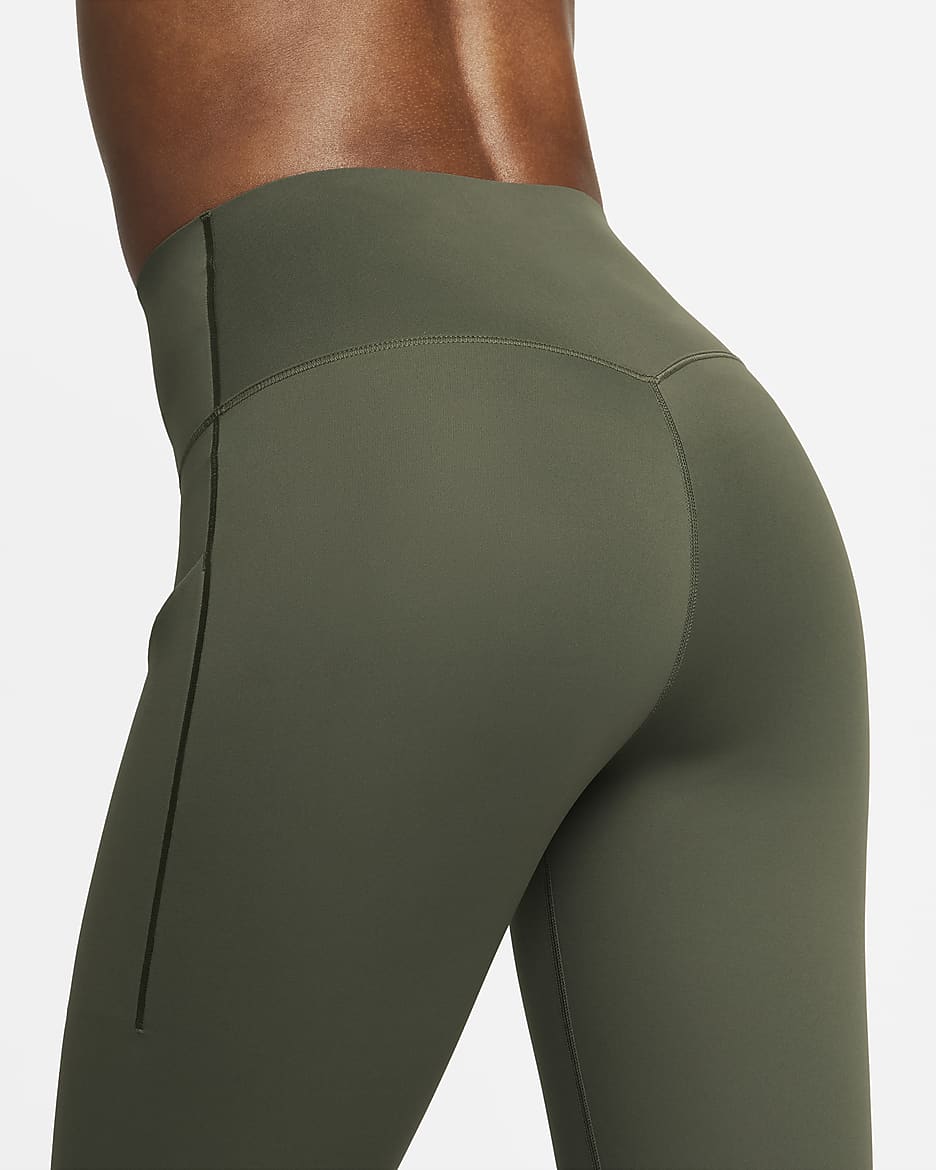 Nike Universa Women's Medium-Support High-Waisted 7/8 Leggings with Pockets - Cargo Khaki/Black