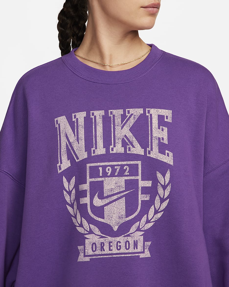 Nike Sportswear Women's Oversized Fleece Crew-Neck Sweatshirt - Purple Cosmos