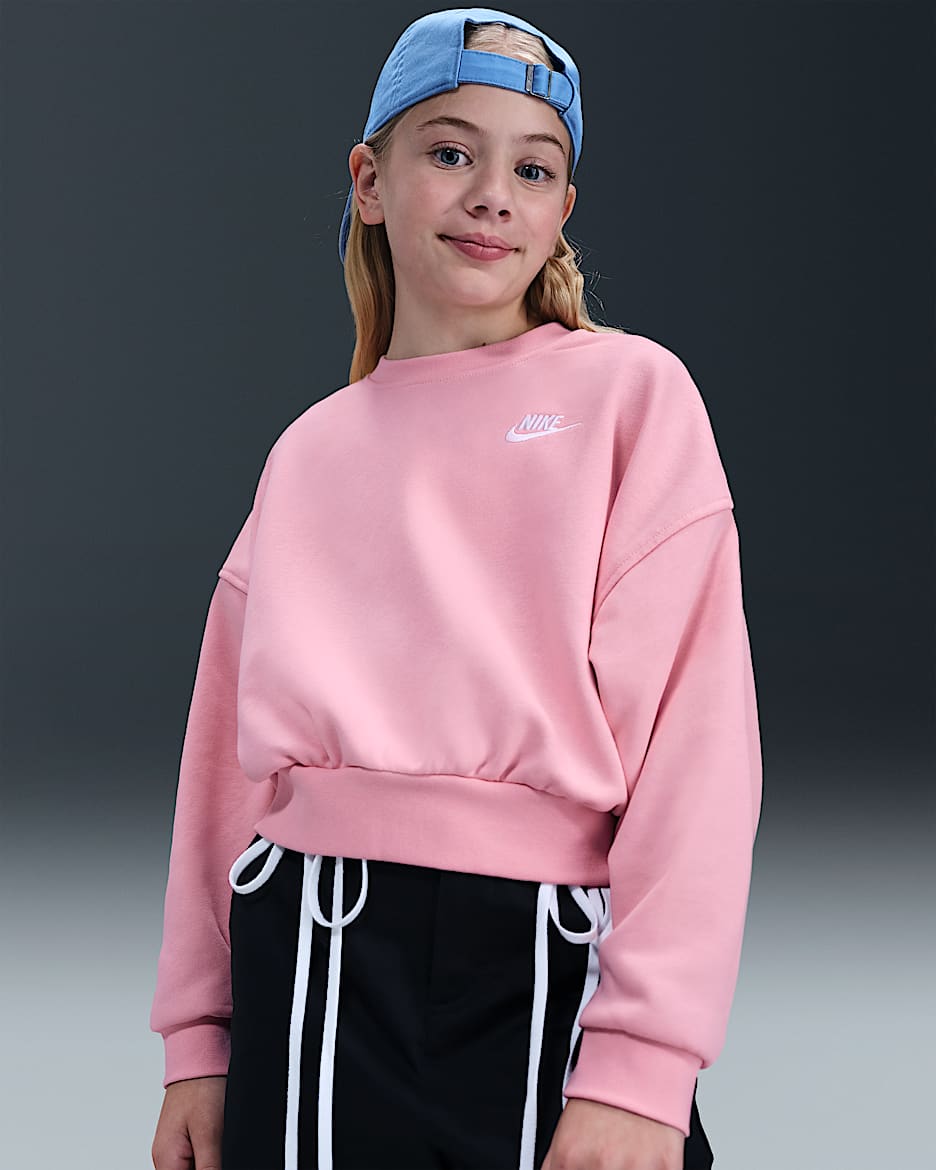 Sudadera de corte cuadrado para niños talla grande Nike Sportswear Club Fleece - Rosa suave medio/Blanco