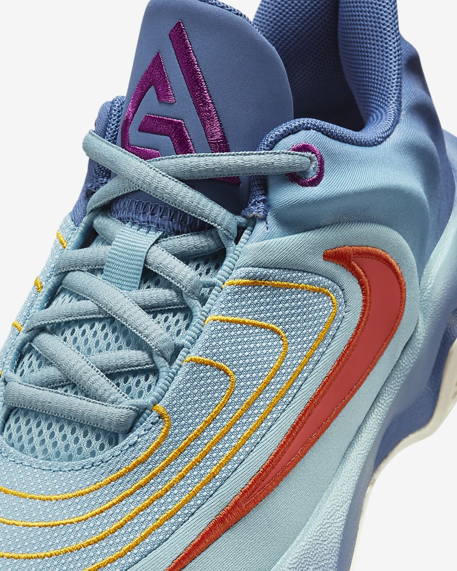 Tenis de básquetbol para niños grandes Giannis Immortality 4 - Denim turquesa/Azul marino místico/Oro universitario/Arcilla cósmico