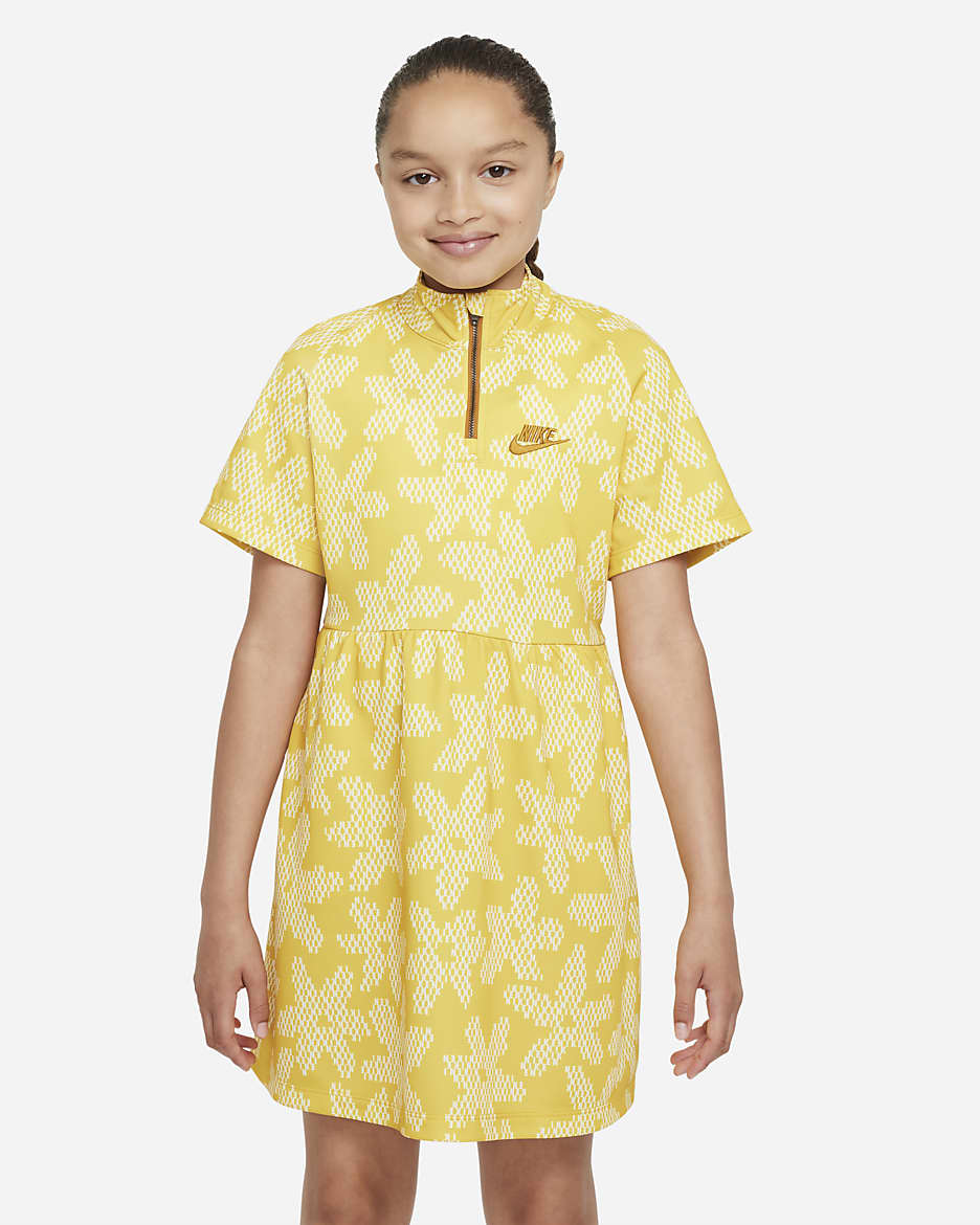 Nike Sportswear Big Kids' (Girls') Printed Short-Sleeve Dress - Dark Sulfur/Desert Ochre/Desert Ochre