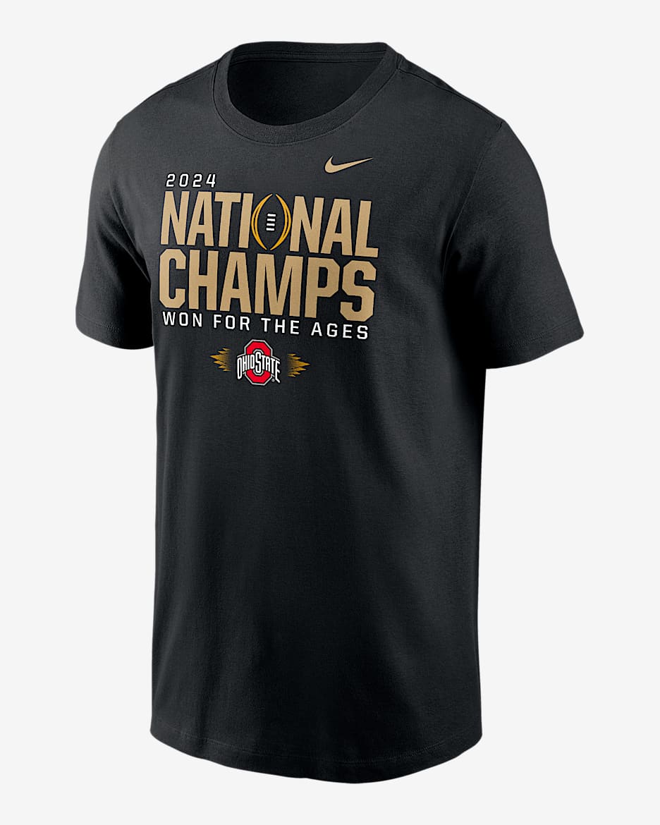 Playera universitaria Nike para hombre Ohio State Buckeyes 2024 College Football Playoff National Champions Locker Room - Negro