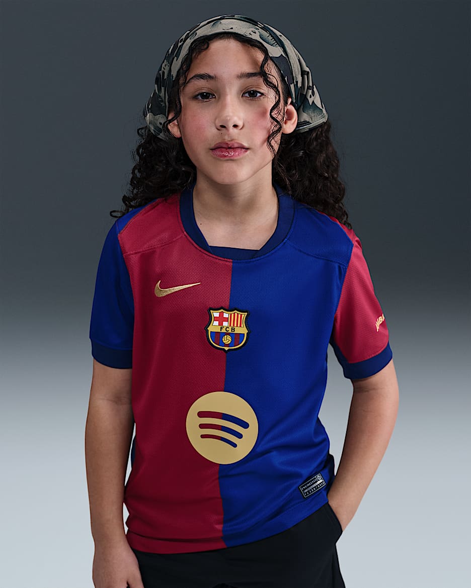 Replika fotbalového dresu Nike Dri-FIT FC Barcelona 2024/25 Stadium pro větší děti, domácí - Deep Royal Blue/Noble Red/Club Gold