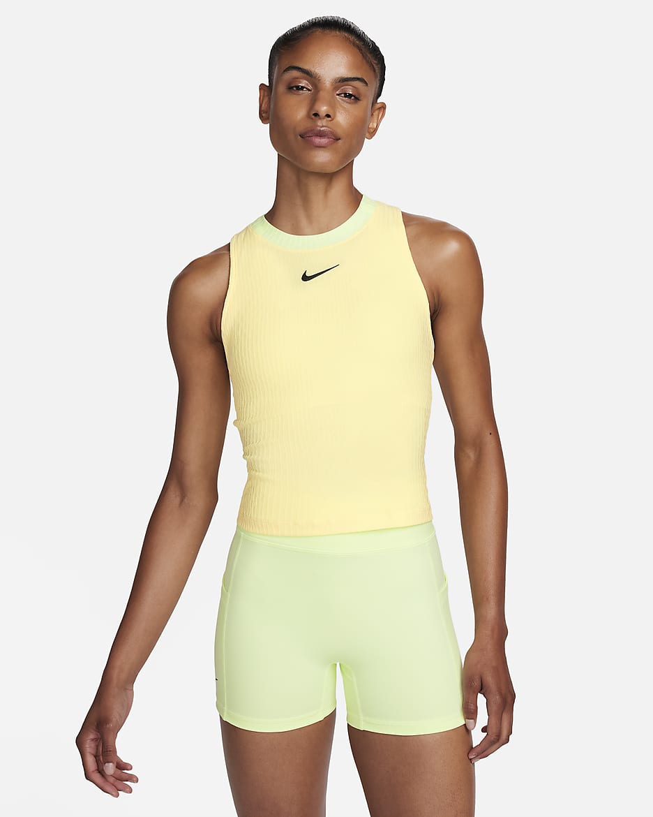 NikeCourt Slam Women's Dri-FIT Tennis Tank Top - Soft Yellow/Soft Yellow/Barely Volt/Black
