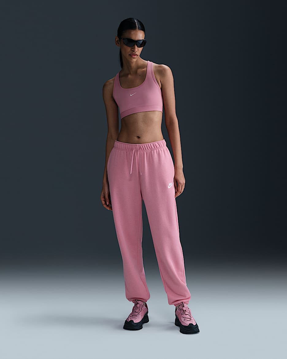 Pants de entrenamiento oversized de tiro medio para mujer Nike Sportswear Club Fleece - Rosa elemental/Jaspeado/Blanco