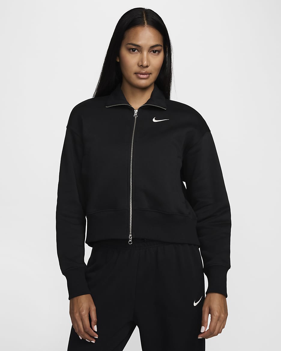 Nike Sportswear Phoenix Fleece 女款寬版田徑外套 - 黑色/Sail