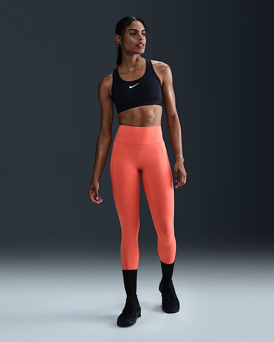 Nike Universa Women's Medium-Support High-Waisted 7/8 Leggings with Pockets - Magic Ember/Track Red/Lobster
