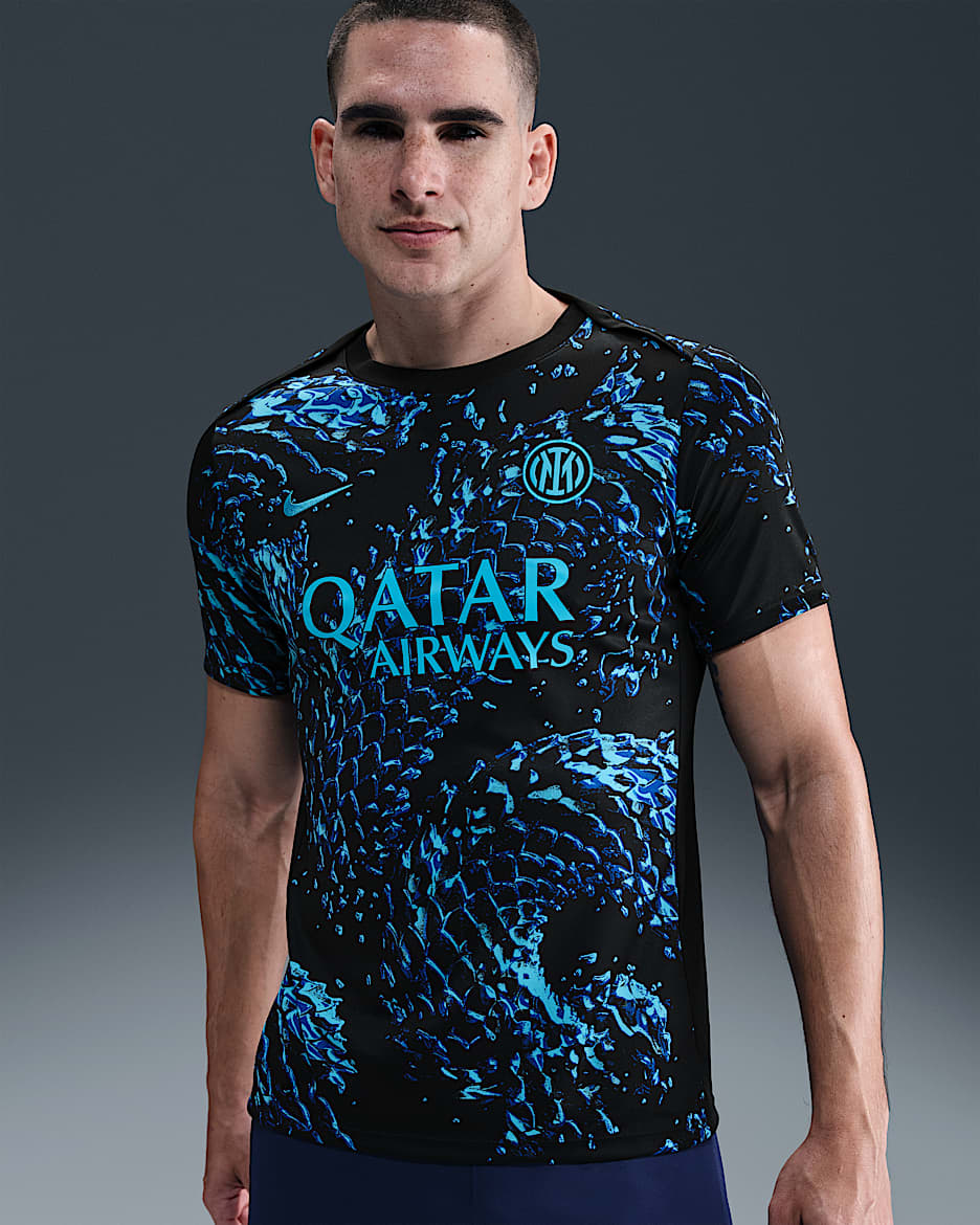 Haut de foot d'avant-match à manches courtes Nike Dri-FIT Inter Milan Academy Pro pour homme - Chlorine Blue/Noir/Chlorine Blue
