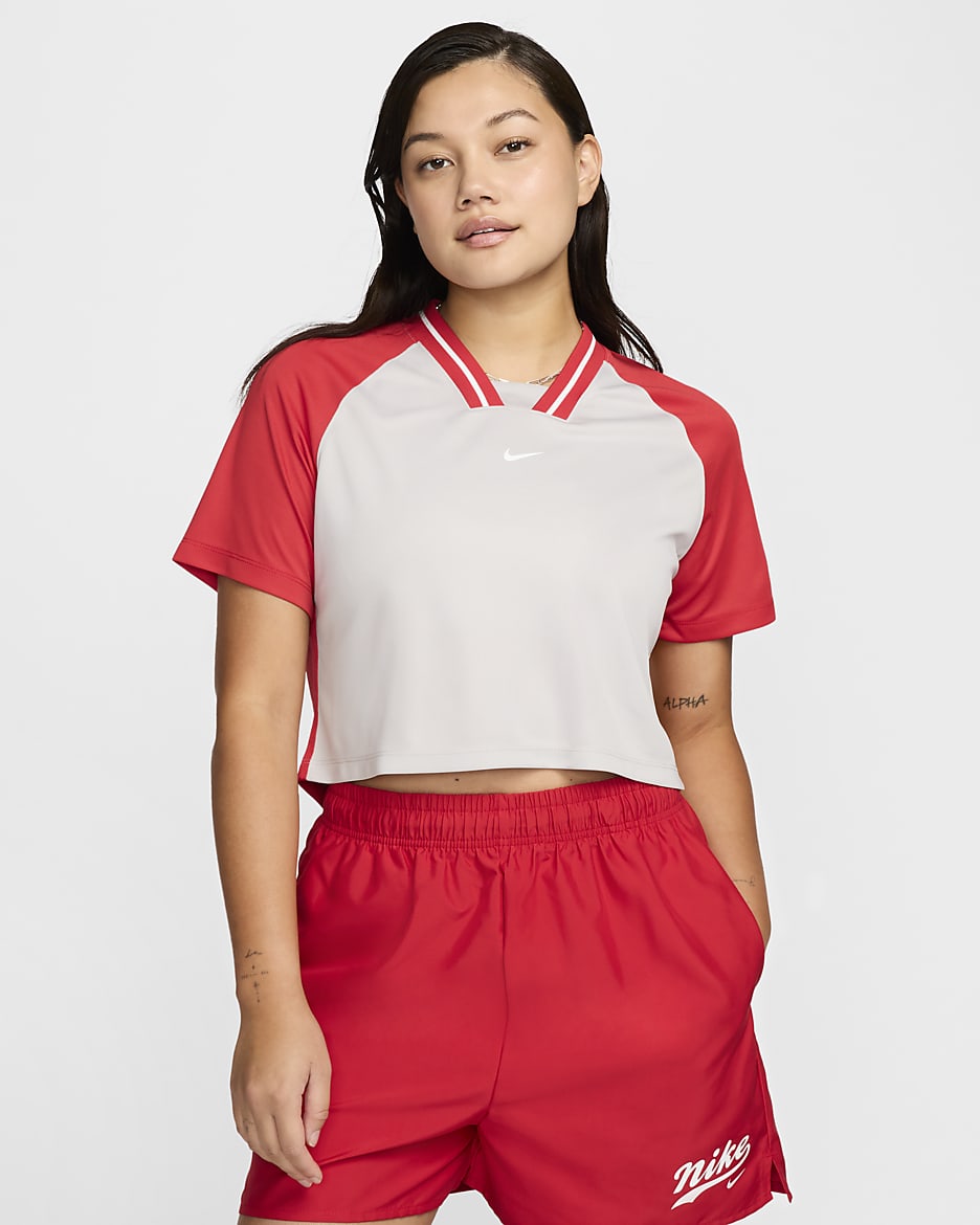 Nike Sportswear Women's Short-Sleeve Cropped Top - Light Iron Ore/Fire Red