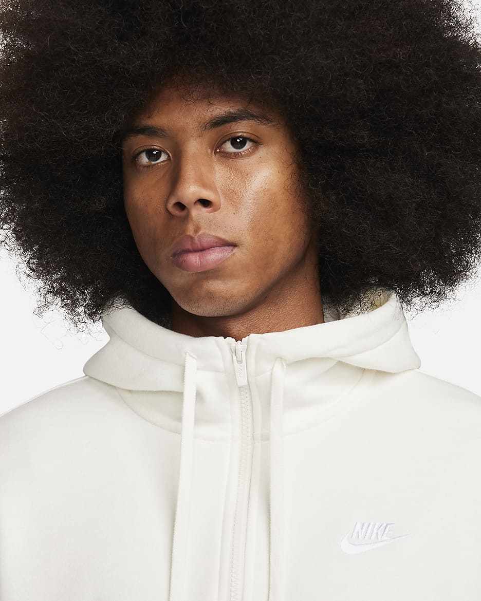 Sudadera con gorro de cierre completo para hombre Nike Sportswear Club Fleece - Vela/Vela/Blanco