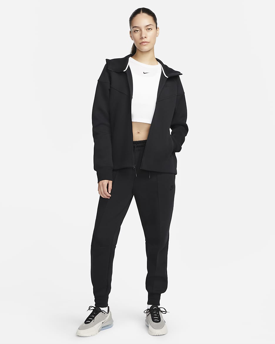 Dámská mikina s kapucí a dlouhým zipem Nike Sportswear Tech Fleece Windrunner - Černá/Černá