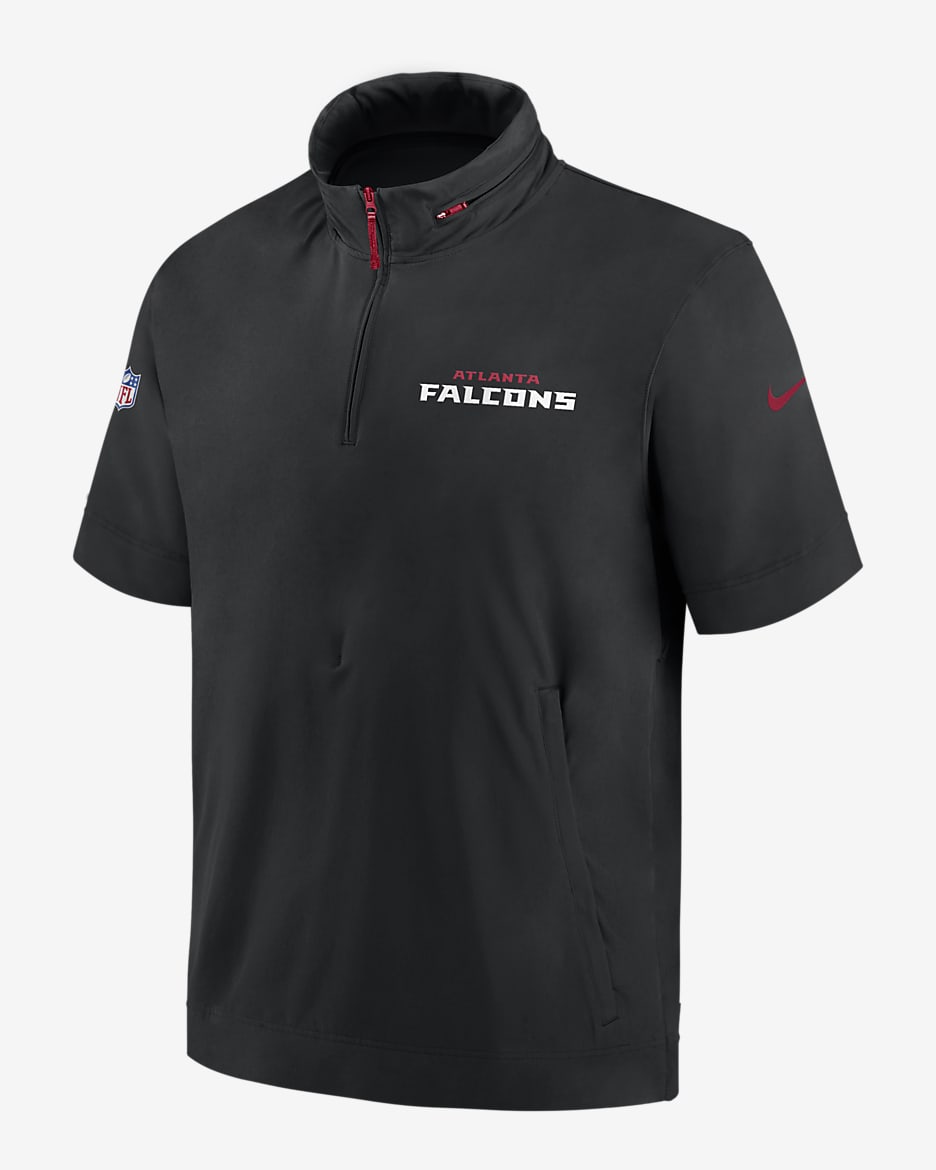 Atlanta Falcons Sideline Coach Men's Nike NFL 1/2-Zip Short-Sleeve Hooded Jacket - Black