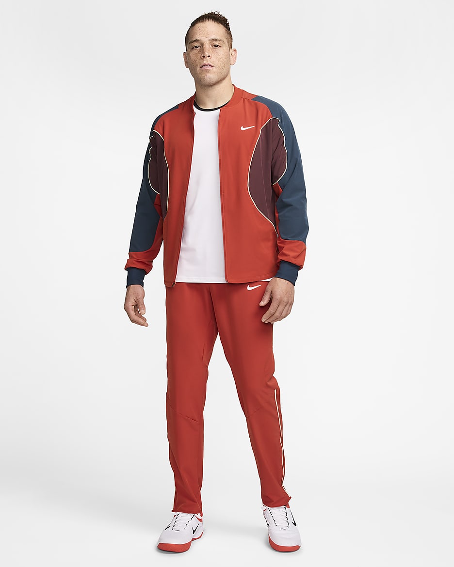 Pantalon de tennis Dri-FIT NikeCourt Advantage pour homme - Dragon Red/Life Lime/Blanc