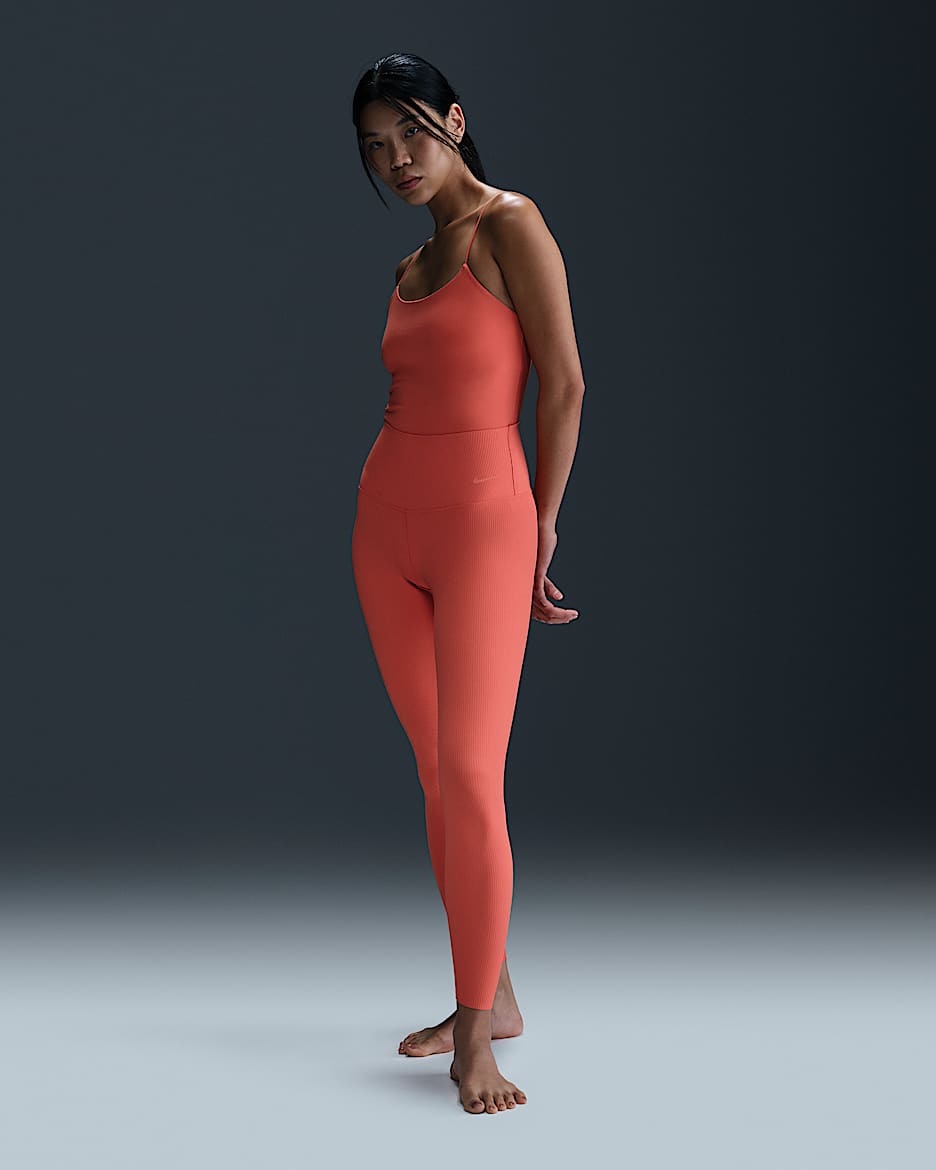 Nike Zenvy Rib Women's Gentle-Support High-Waisted 7/8 Leggings - Magic Ember/White