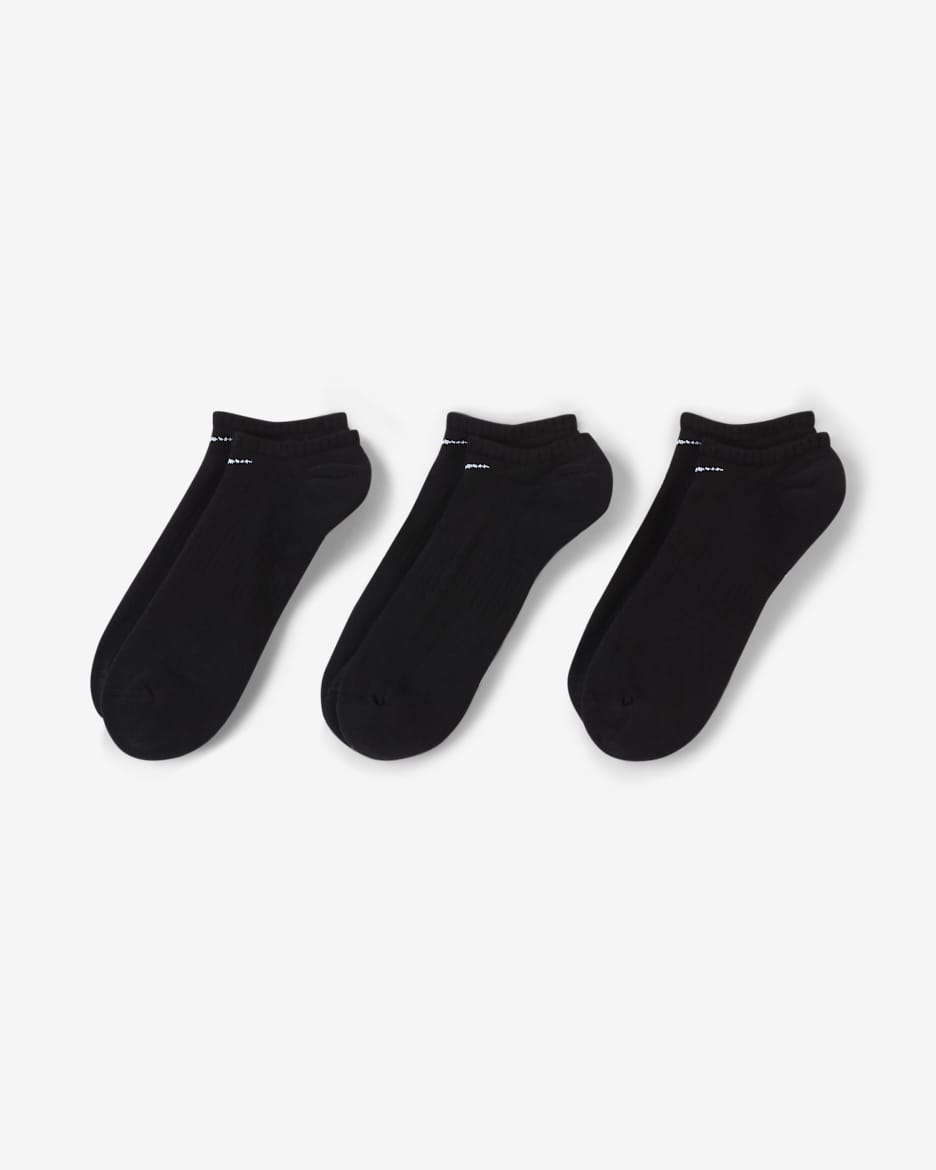 Nike Everyday Cushioned Calcetines cortos de entrenamiento (3 pares) - Negro/Blanco