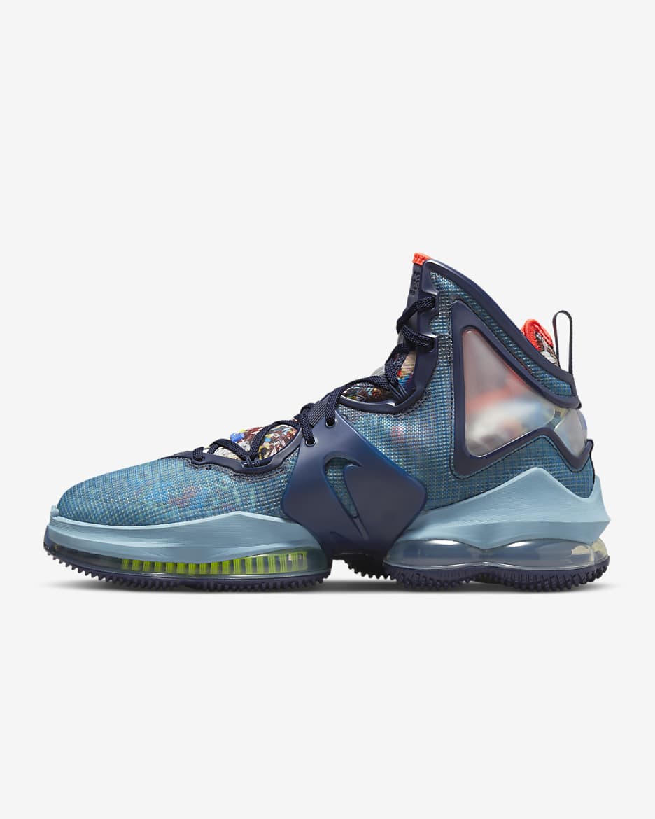 LeBron 19 Basketball Shoes - Blackened Blue/Worn Blue/Atomic Green/Medium Blue