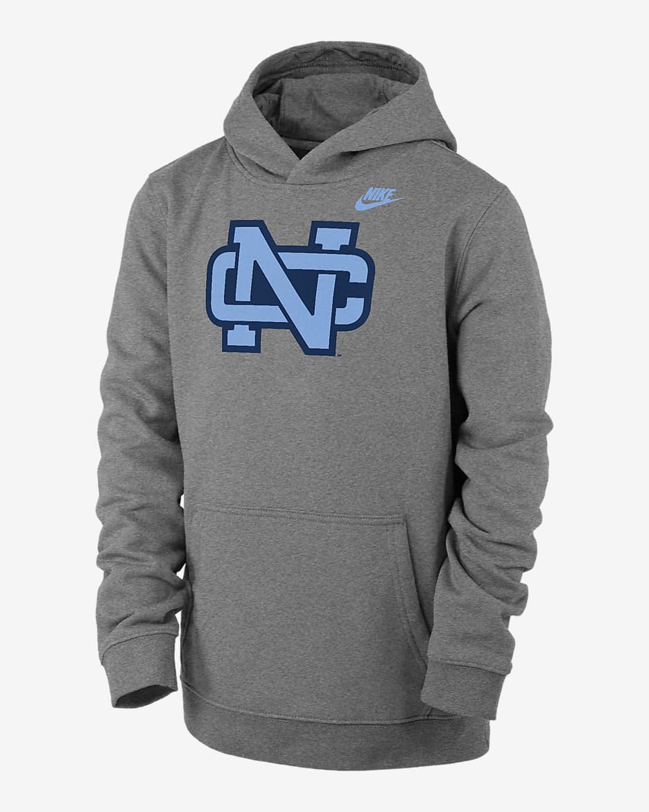 UNC Club Fleece Big Kids' (Boys') Nike College Pullover Hoodie - Dark Grey Heather