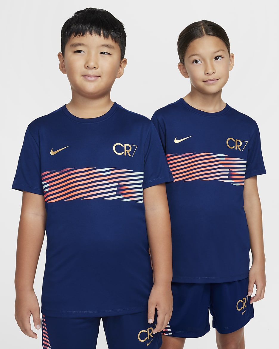 Koszulka piłkarska dla dużych dzieci Dri-FIT CR7 Academy23 - Blue Void/Blue Void/Metallic Gold