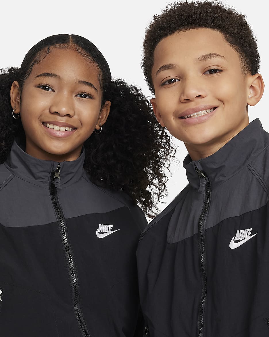 Nike Sportswear Amplify Big Kids' Woven Full-Zip Jacket - Black/Dark Smoke Grey/Dark Smoke Grey/White