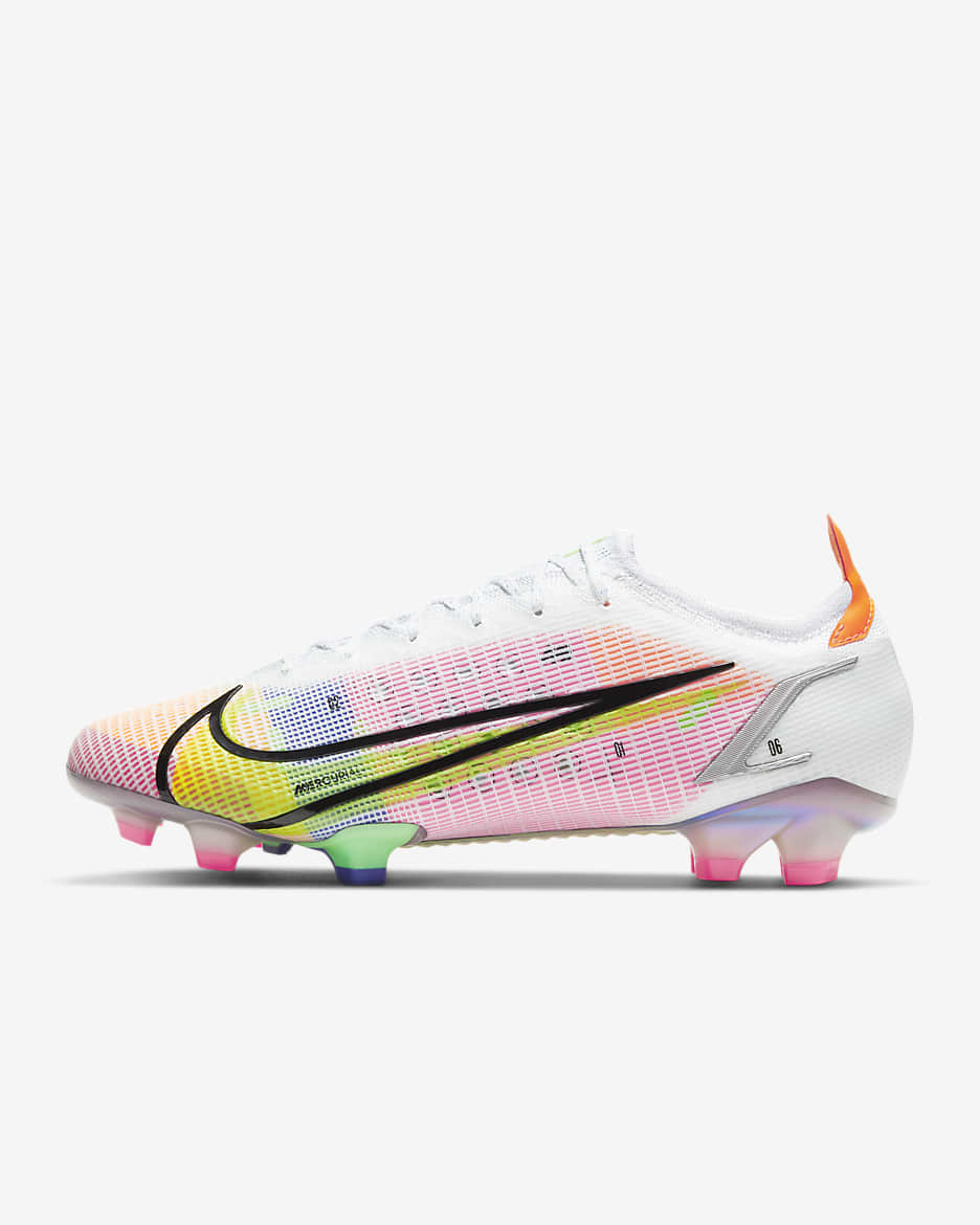 Chaussure de football à crampons pour terrain sec Nike Mercurial Vapor 14 Elite FG - Blanc/Dark Raisin/Rage Green/Metallic Silver