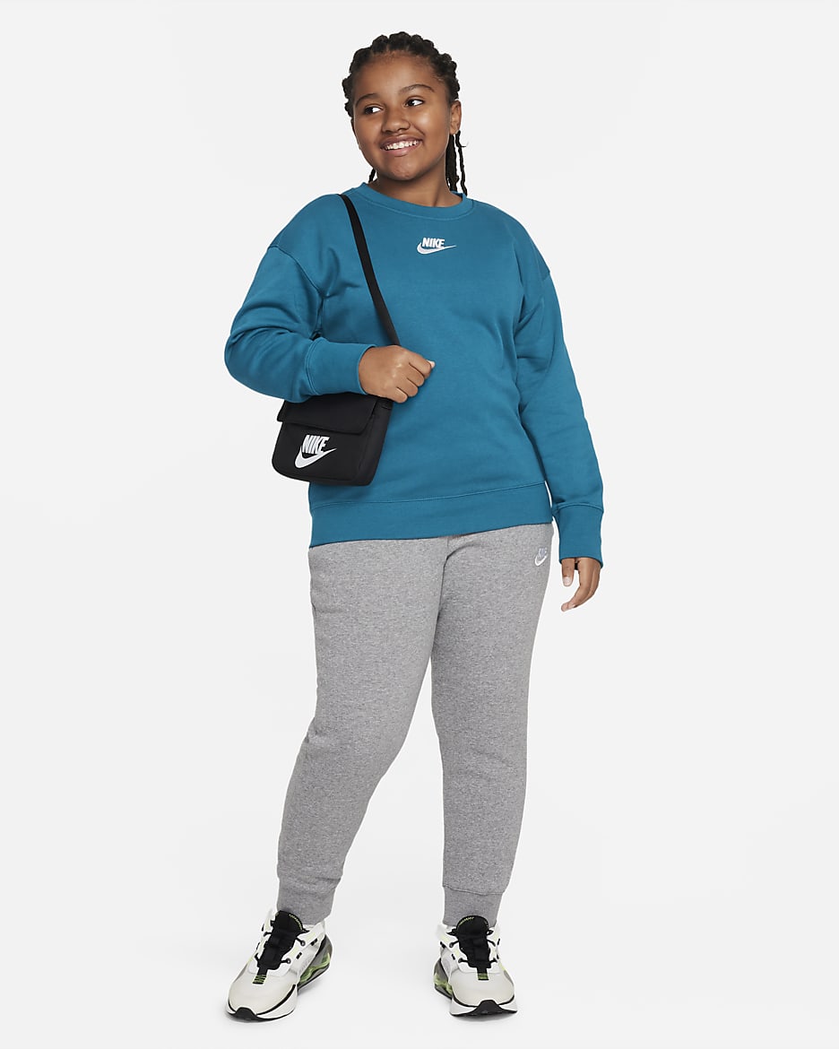 Nike Sportswear Club Fleece Big Kids' (Girls') Crew (Extended Size) - Bright Spruce/White