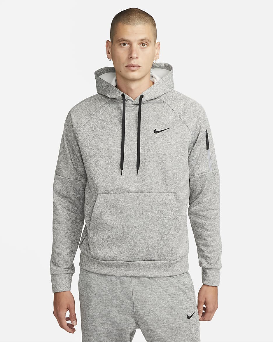 Pull de fitness à capuche Therma-FIT Nike Therma pour homme - Dark Grey Heather/Particle Grey/Noir
