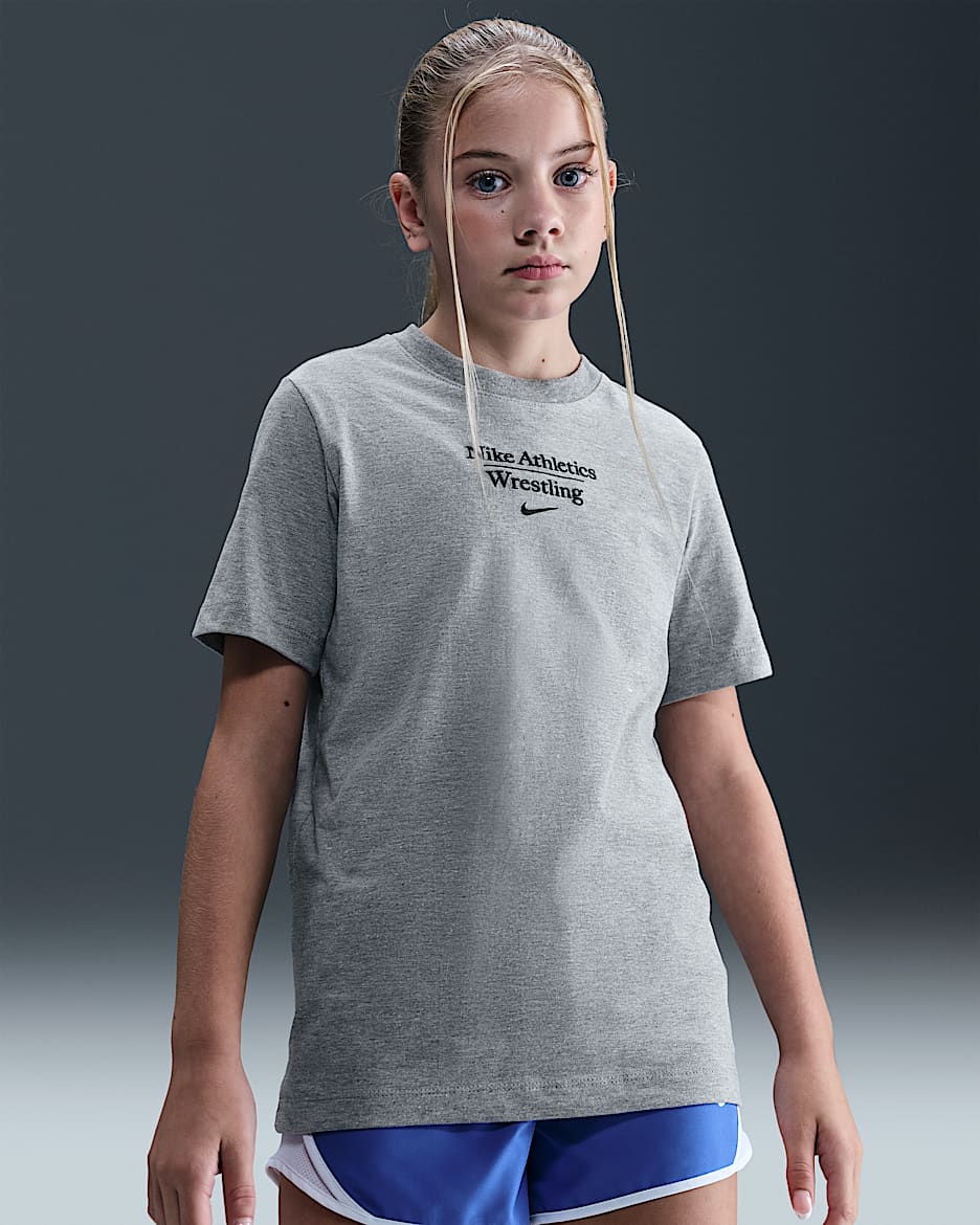 Playera para niños talla grande Nike Wrestling - Gris oscuro jaspeado