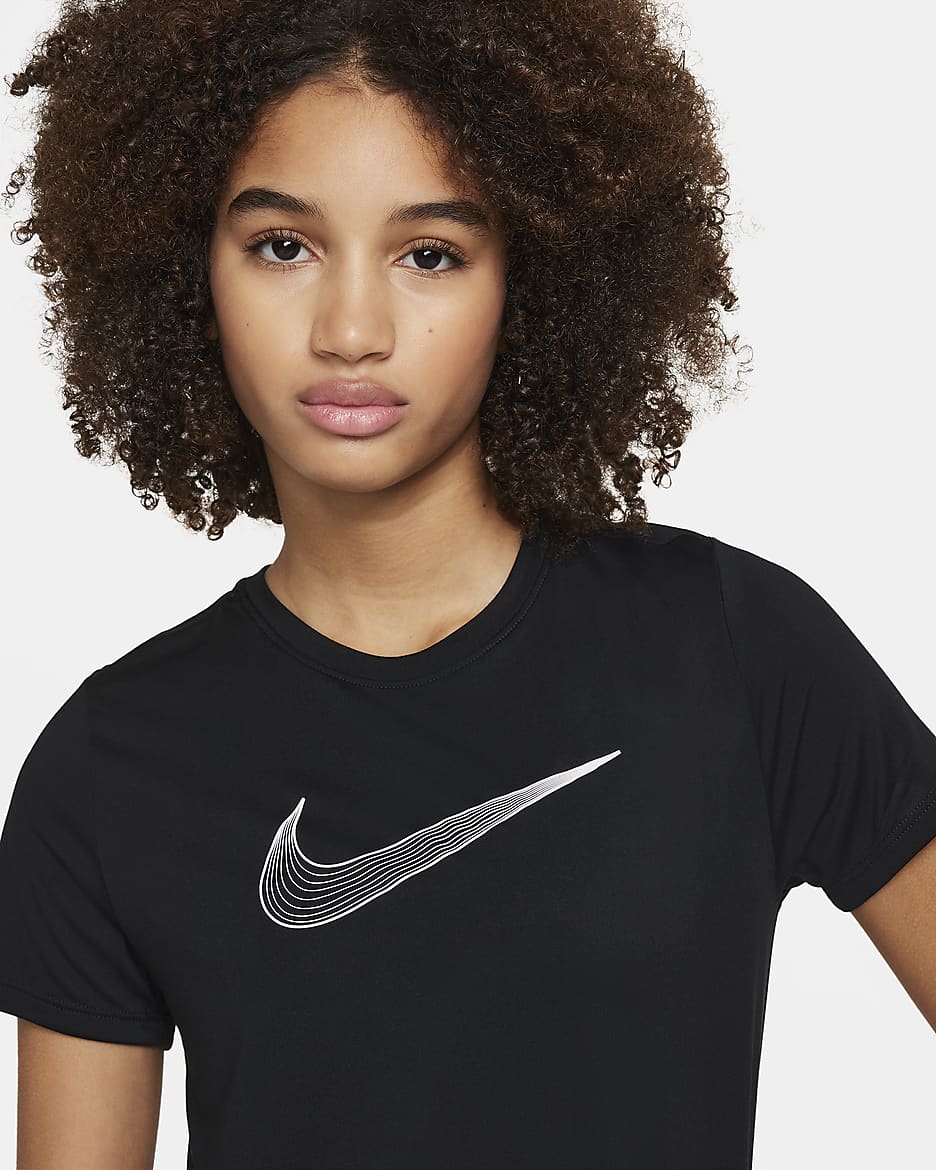 Nike One Big Kids' (Girls') Dri-FIT Short-Sleeve Training Top - Black/White