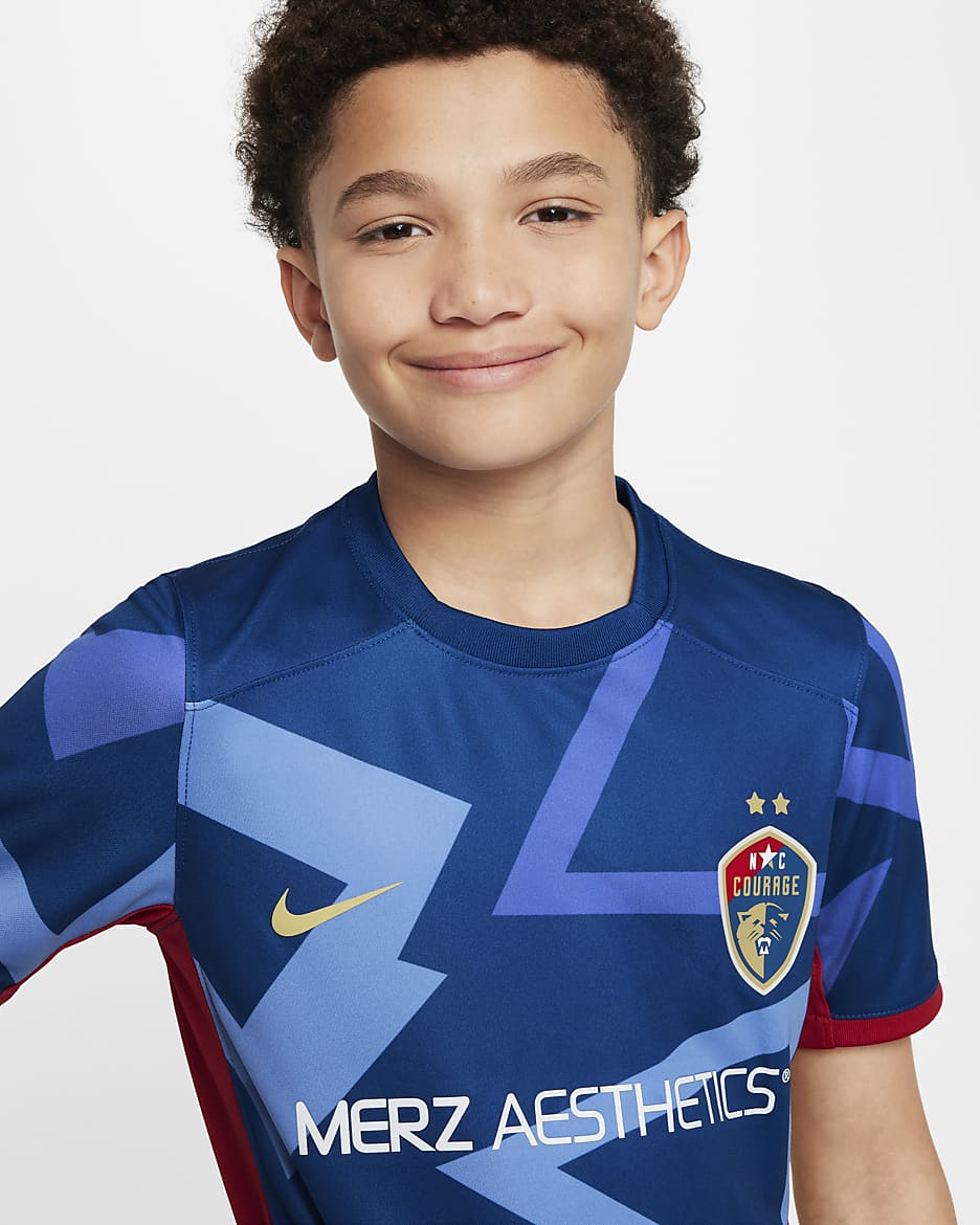 Jersey Nike Dri-FIT de la NWSL tipo réplica para niños talla grande North Carolina Courage 2024 Stadium Primary - Azul gimnasio