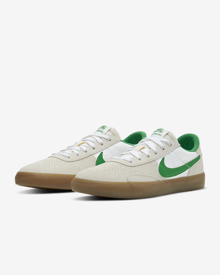 Nike SB Heritage Vulc Skate Shoes - Summit White/White/Gum Light Brown/Lucky Green